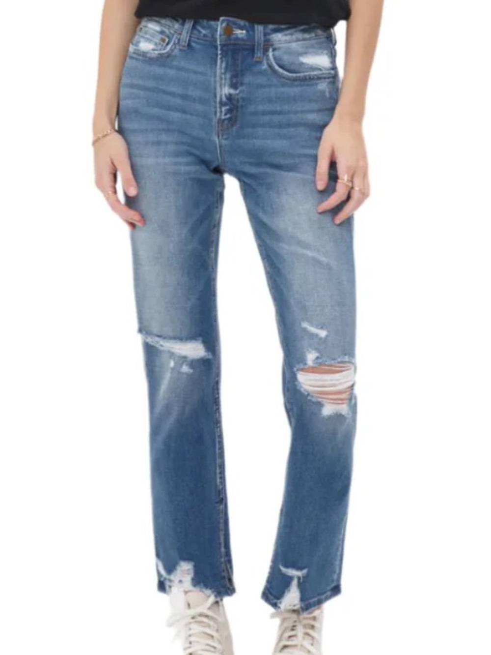 Mica Denim - High Rise Under The Table Distressed Straight Jeans -- size 30